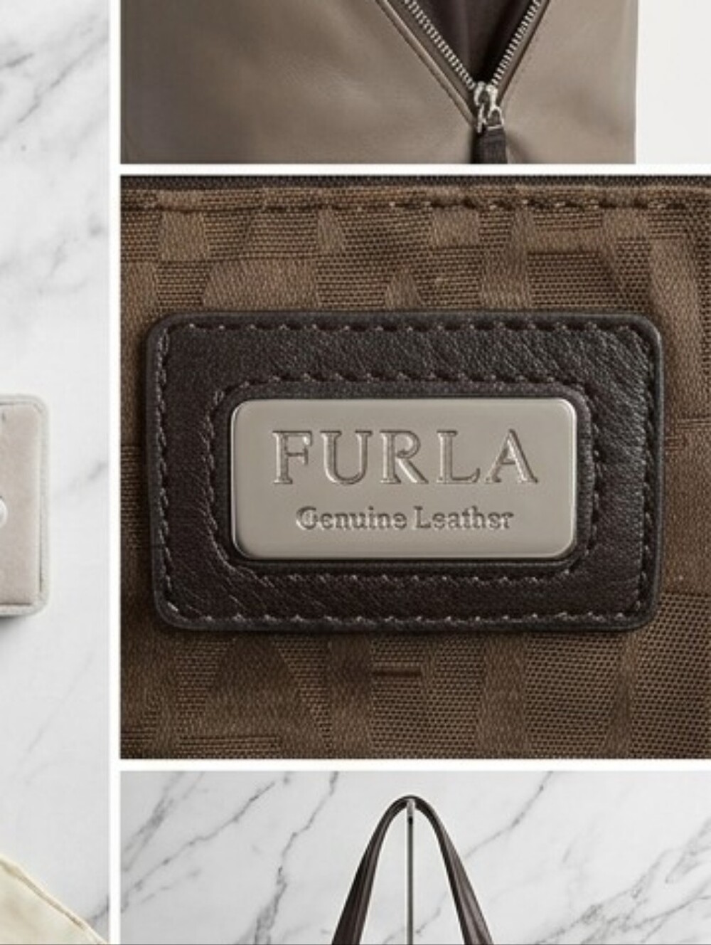 FURLA Genuine Leather Two-Tone Hobo Bag, Taupe & Espresso, Large - Picture 2 of 3